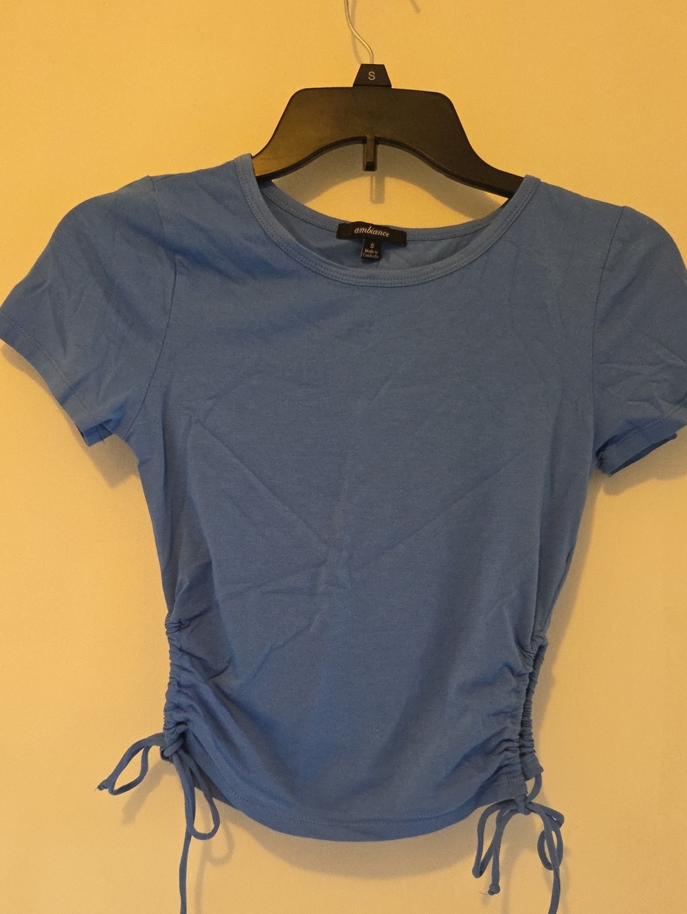 Y3K Ambiance Light Blue Side-Ruched Tie Crop Top Size Small